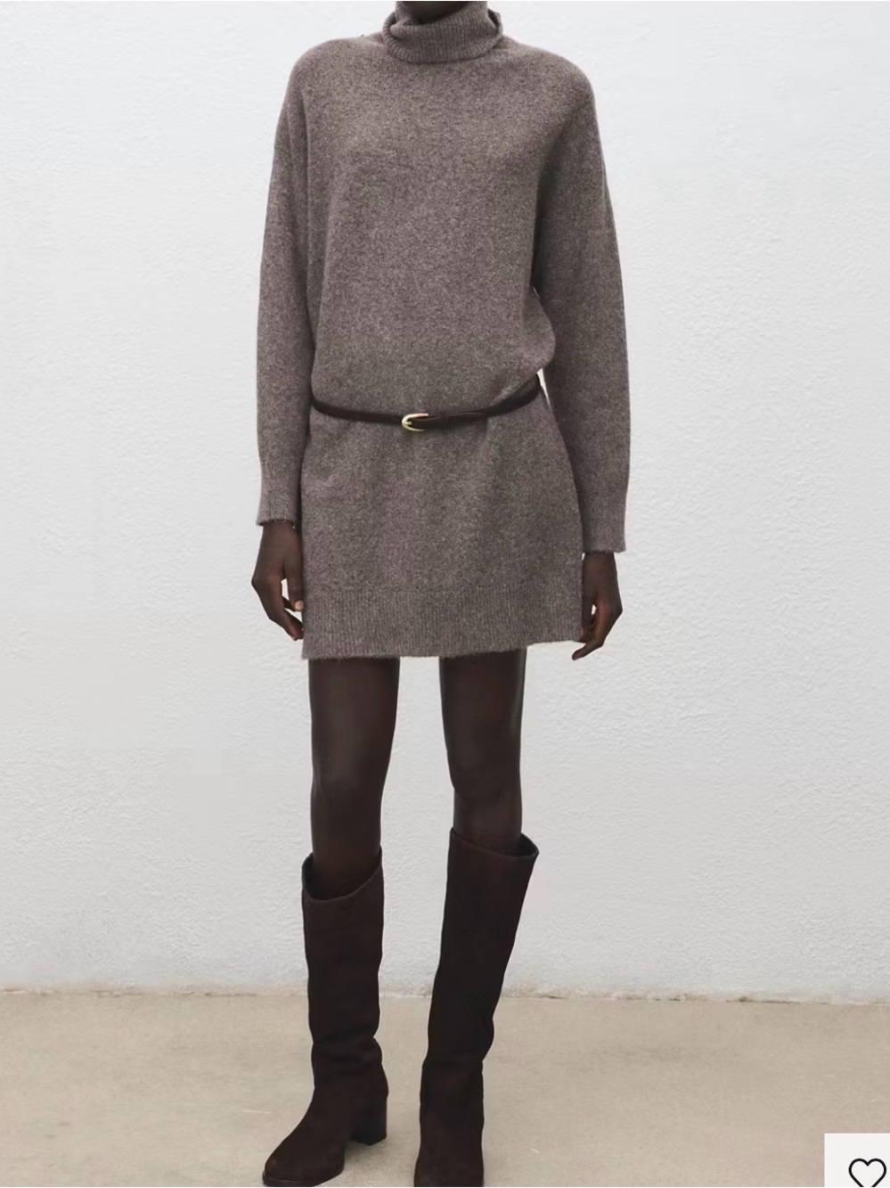 Mango Taupe Knit Turtleneck Sweater Dress in small